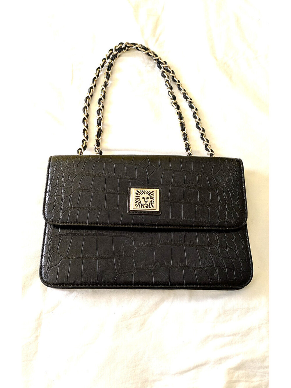 Anne Klein Black Purse Croc Embossed Shoulder Bag with Change Purse A+ Condition